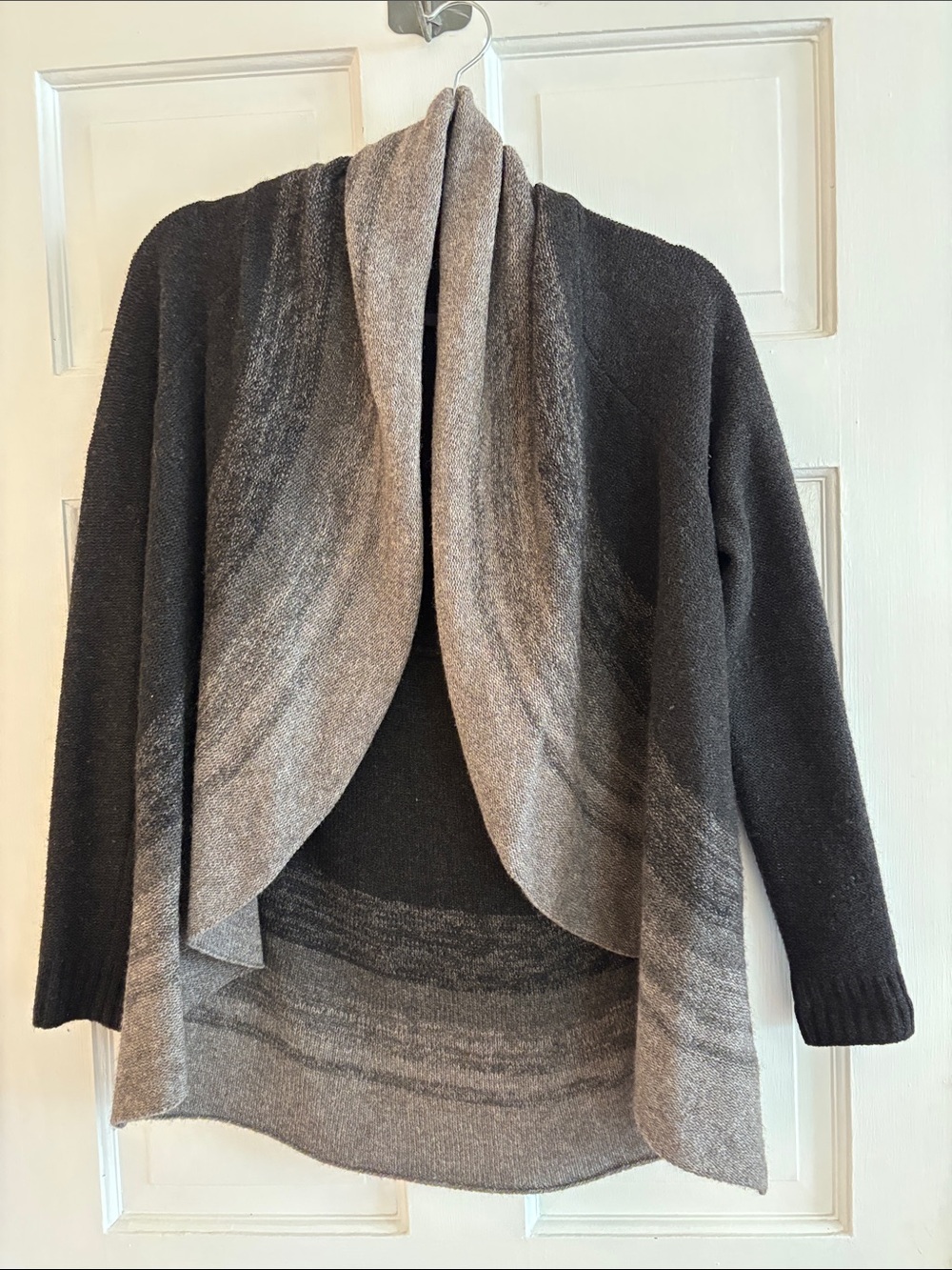 Eileen Fisher Two-Tone Draped Open Cardigan - Black & Gray